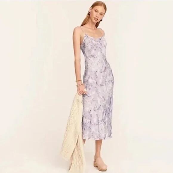 J. Crew Lavender Field Flora Obscura X Cupro Silk Blend Slip Midi Dress 2 Purple - Picture 1 of 15